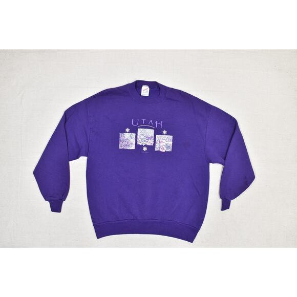 Vintage Jerzees Utah Sweatshirt Regular Size XL Purple Crewneck 90s - Picture 3 of 8